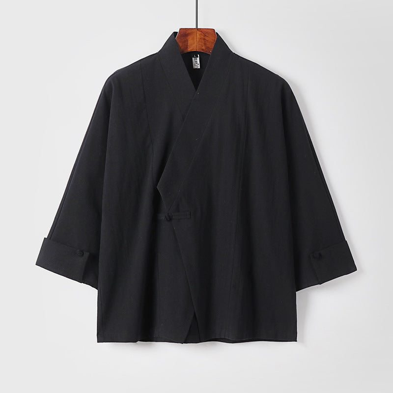 Men's Linen Kimono Jacket with Traditional Knot Closure and Medium-Length Sleeves Chichicherry