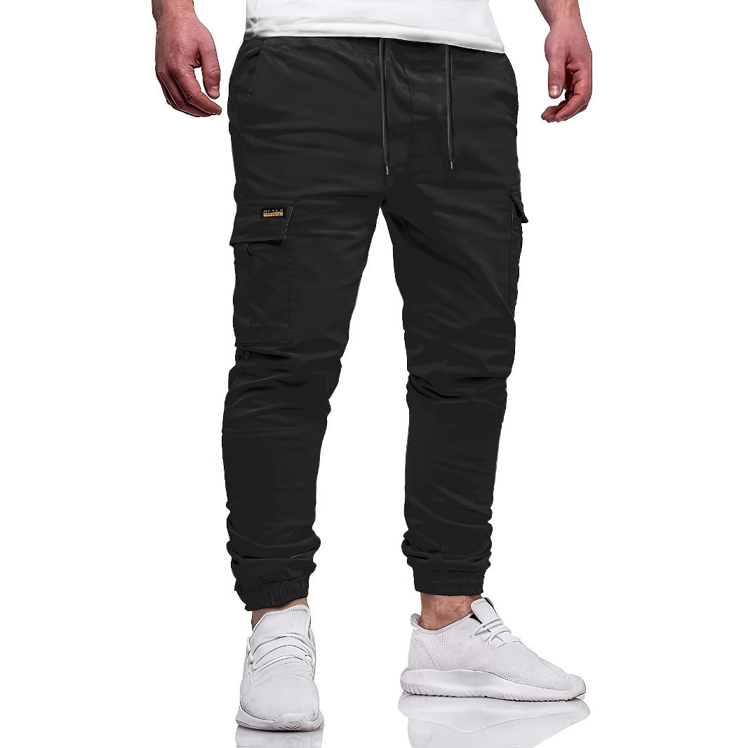 Men's Tapered Cargo Jogging Pants with Drawstring, Ankle Cuff & Multiple Pockets Chichicherry