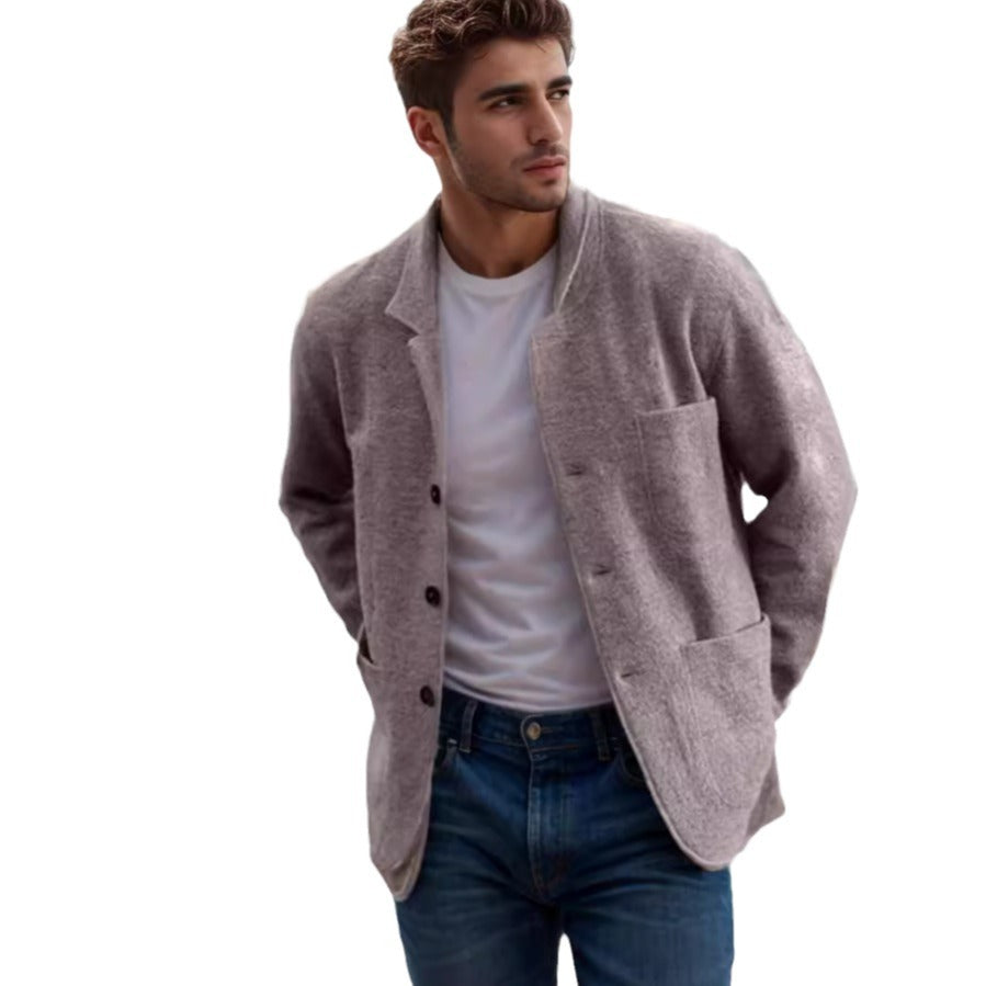 Herren Sakkoartige Strickjacke mit Hemdkragen und aufgesetzten Taschen Chichicherry