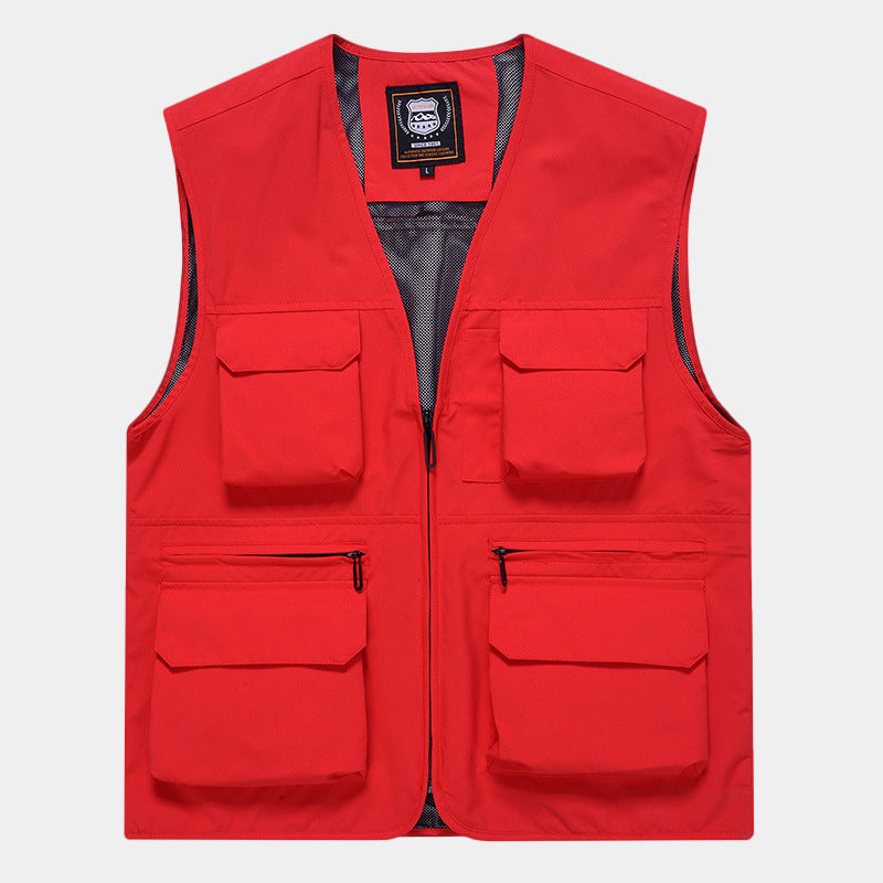 Men's Multifunctional Utility Vest made of technical canvas with mesh lining and front zipper Chichicherry