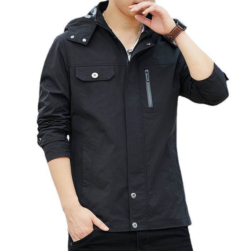 Men's Lightweight Hooded Field Blouson in Casual Utility Style Chichicherry