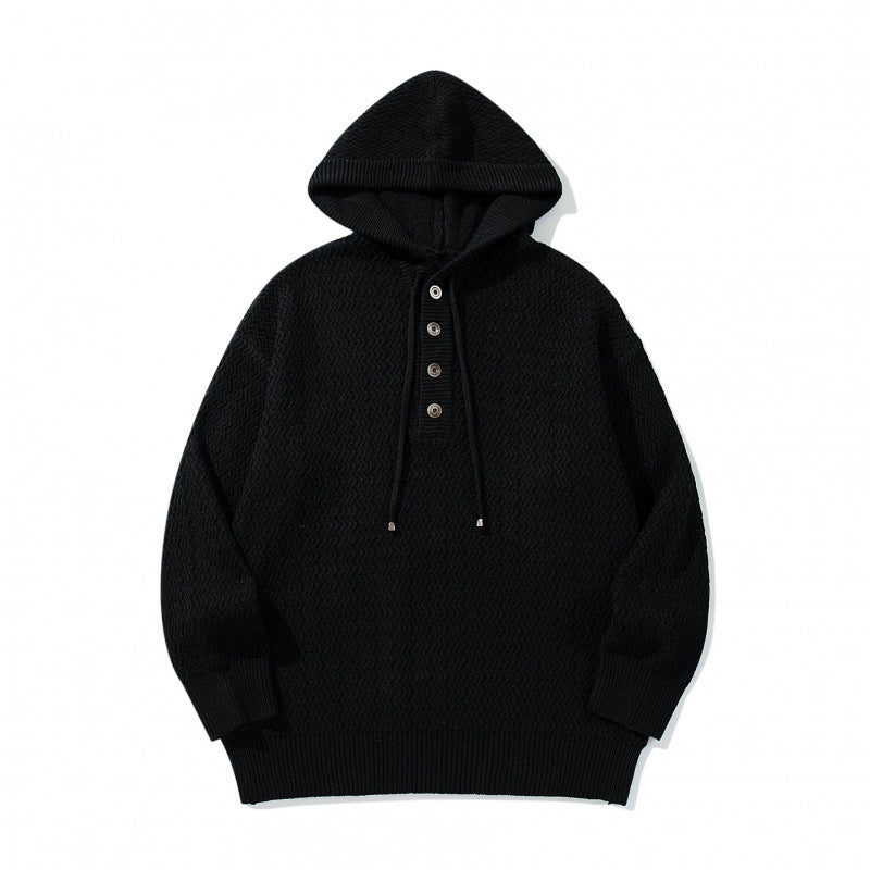 Unisex structured knit hoodie with half placket and drawstring hood Chichicherry