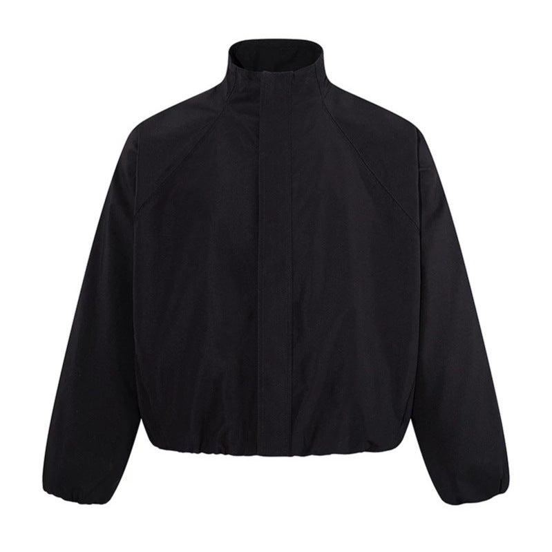 Women's cropped stand collar blouson jacket with elastic hem and concealed zipper Chichicherry