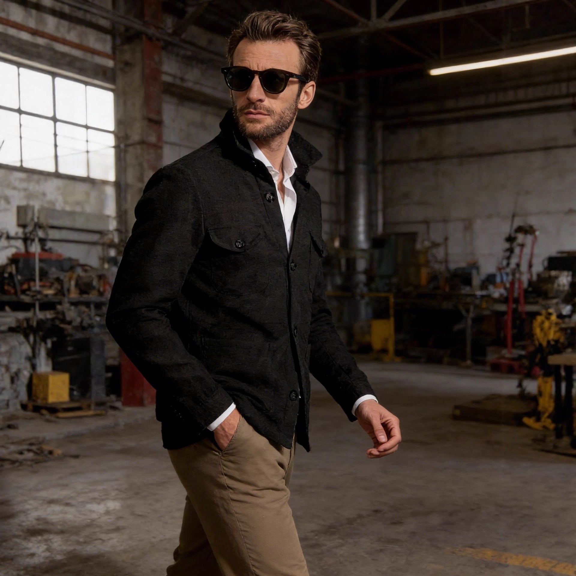 Men's Lightweight Field Jacket made of Cotton-Linen with Flap Pockets Chichicherry