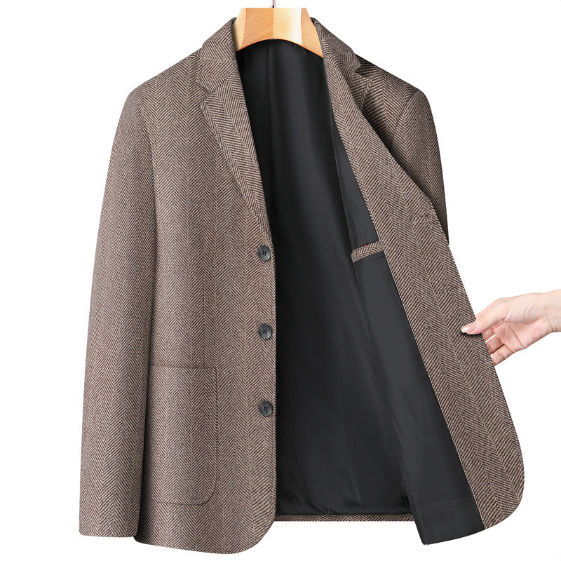 Men's classic blazer made of wool blend with herringbone pattern and轻内衬 Chichicherry