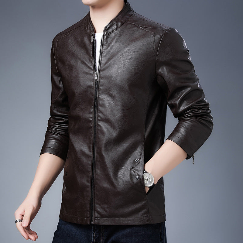 Men's slim leather-look blouson in aviator minimal style with stand-up collar and zippered sleeves Chichicherry