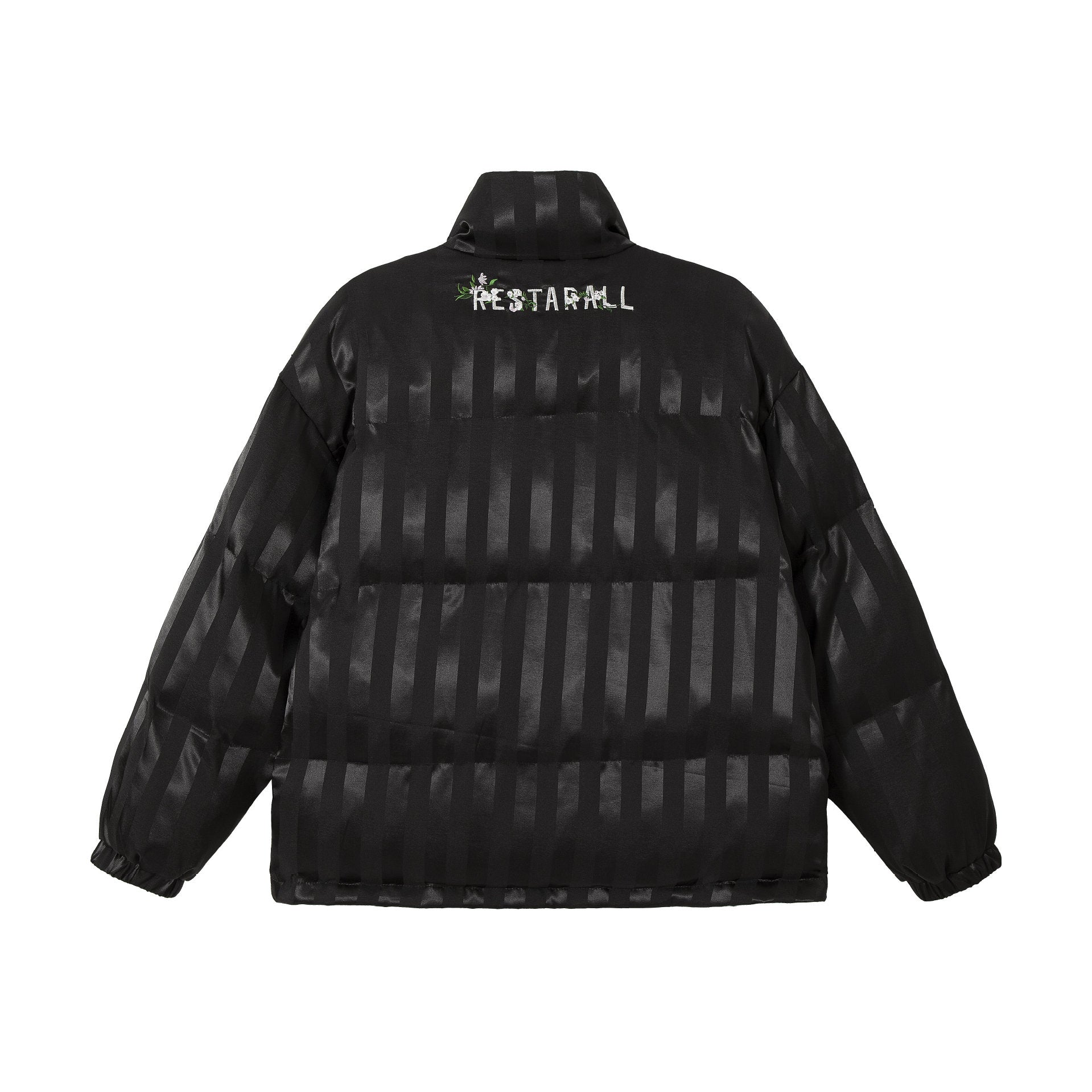 Women's Boxy Quilted Satin Puffer Jacket with Floral Embroidery Detail Chichicherry