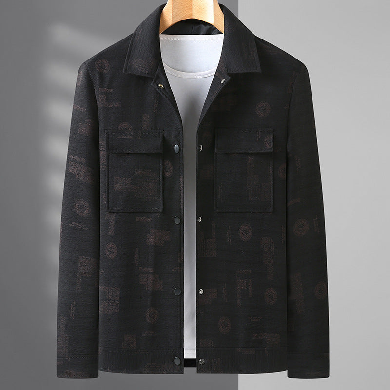 Men's Lightweight Shirt Jacket with Textured Print Look and Applied Chest Pockets Chichicherry