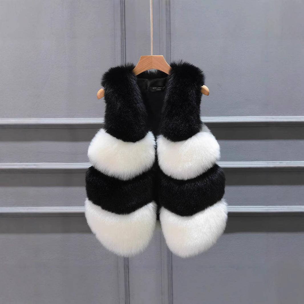 Women Cropped Faux Fur Vest with Layered Volume Panels Chichicherry