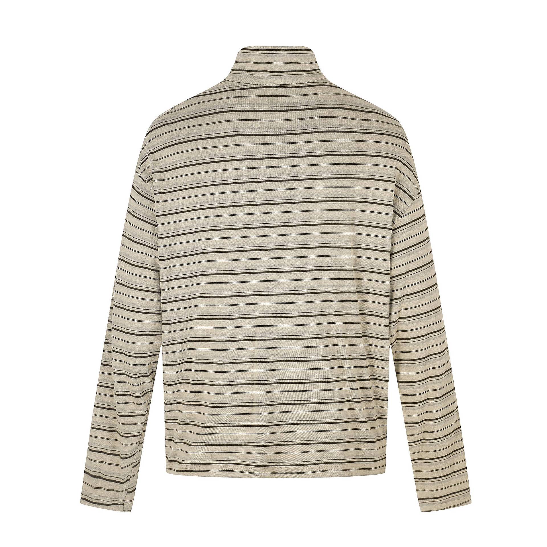 Men's fine striped henley with high stand-up collar, full button placket, and boxy cut Chichicherry