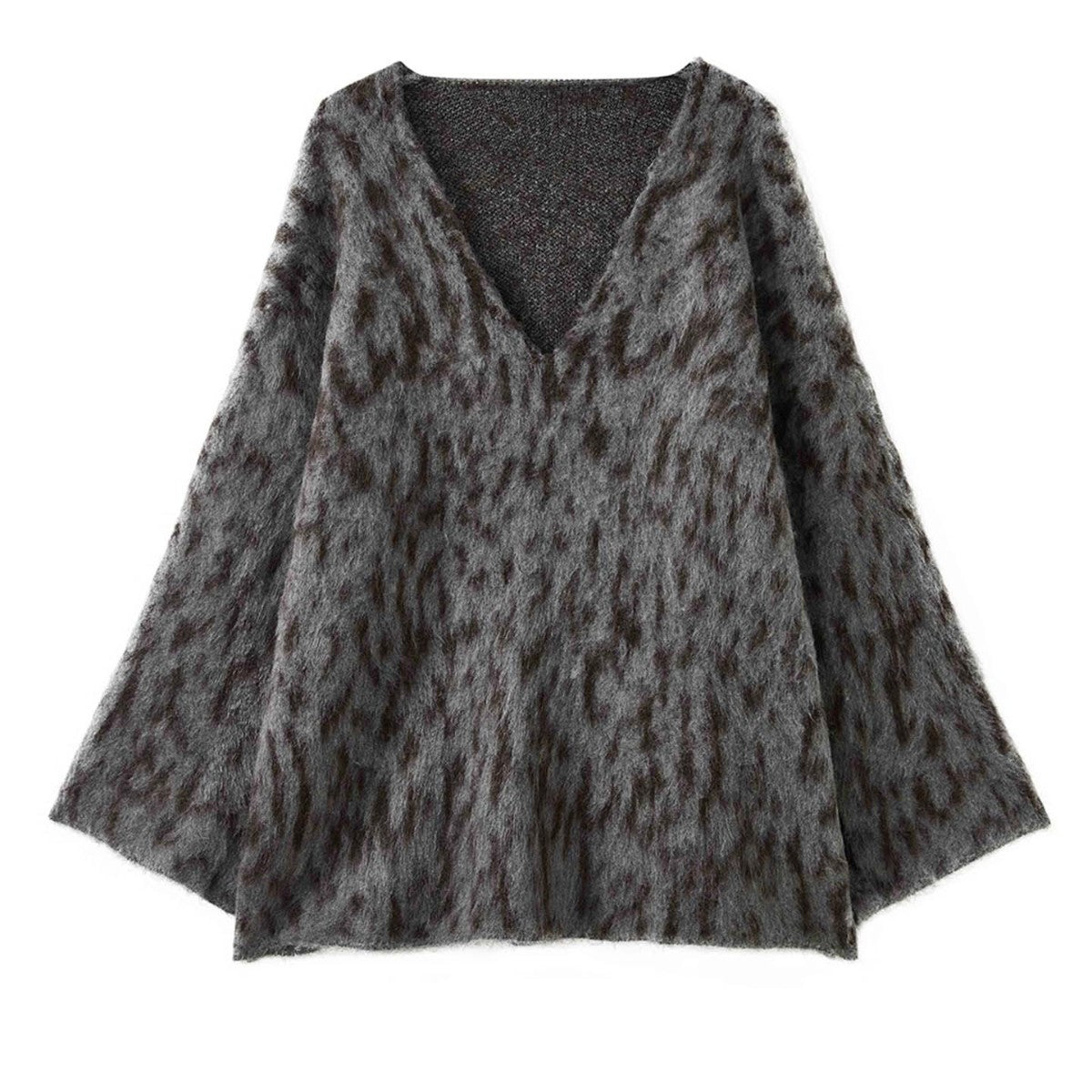 Women's Oversize V-Neck Sweater in Mohair Look with Voluminous Silhouette Chichicherry