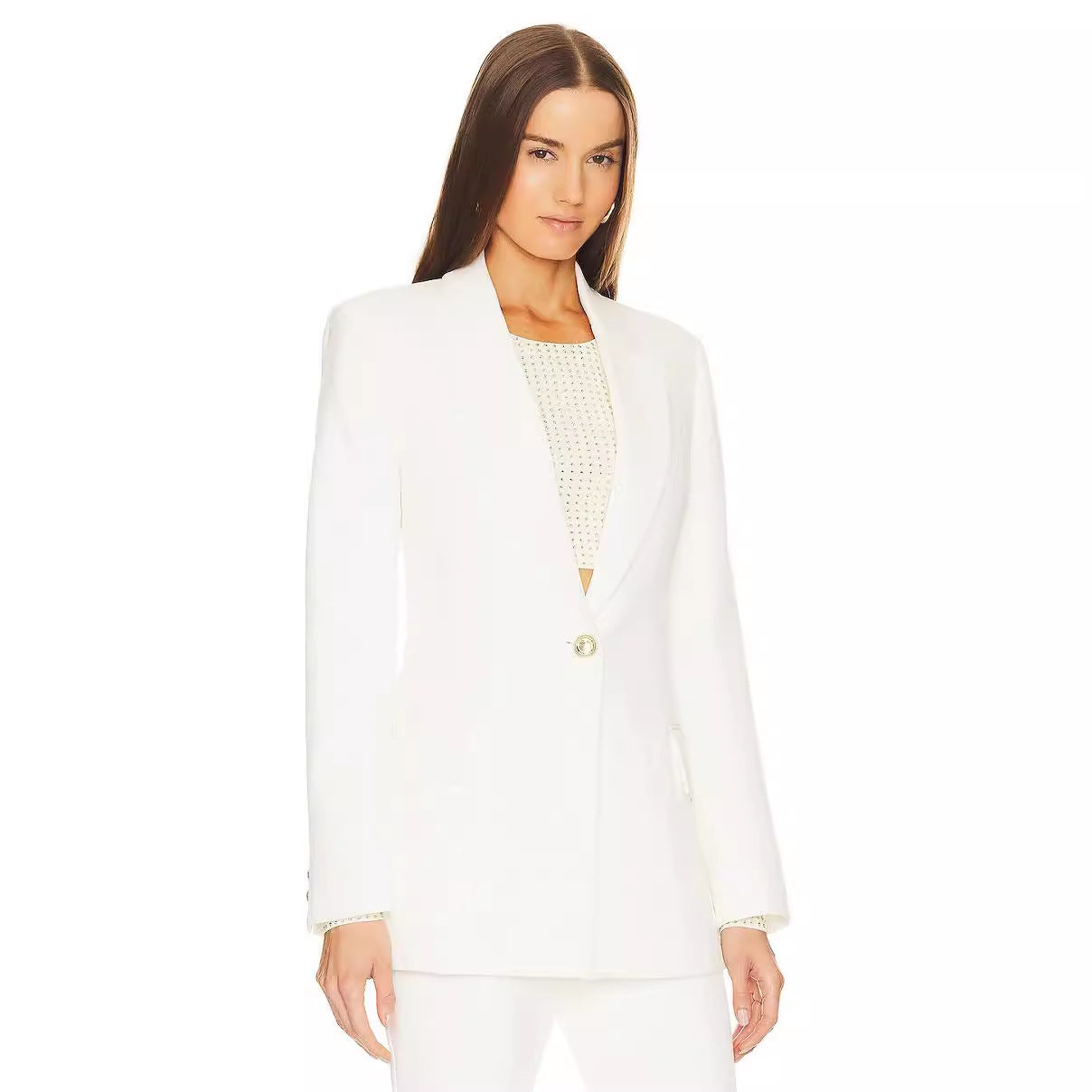 Women Two-piece Tailored Suit with Fitted One-button Blazer and Flared Trousers Chichicherry