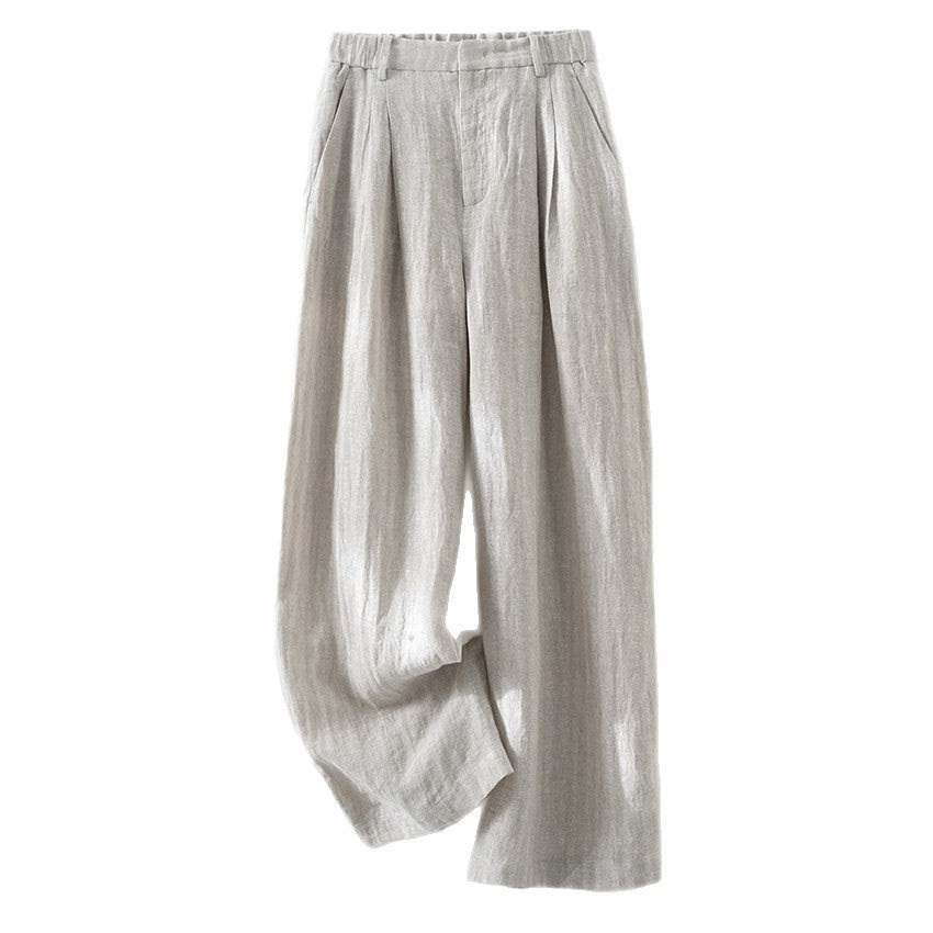 Women's Lightweight Linen Trousers with Wide Leg, Pleats and Elastic Back Chichicherry