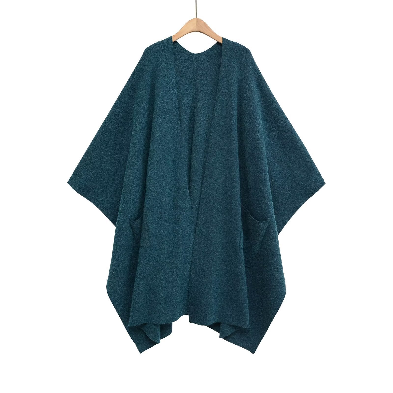 Women's Oversized Knit Poncho with Pockets and Asymmetric Hem Chichicherry