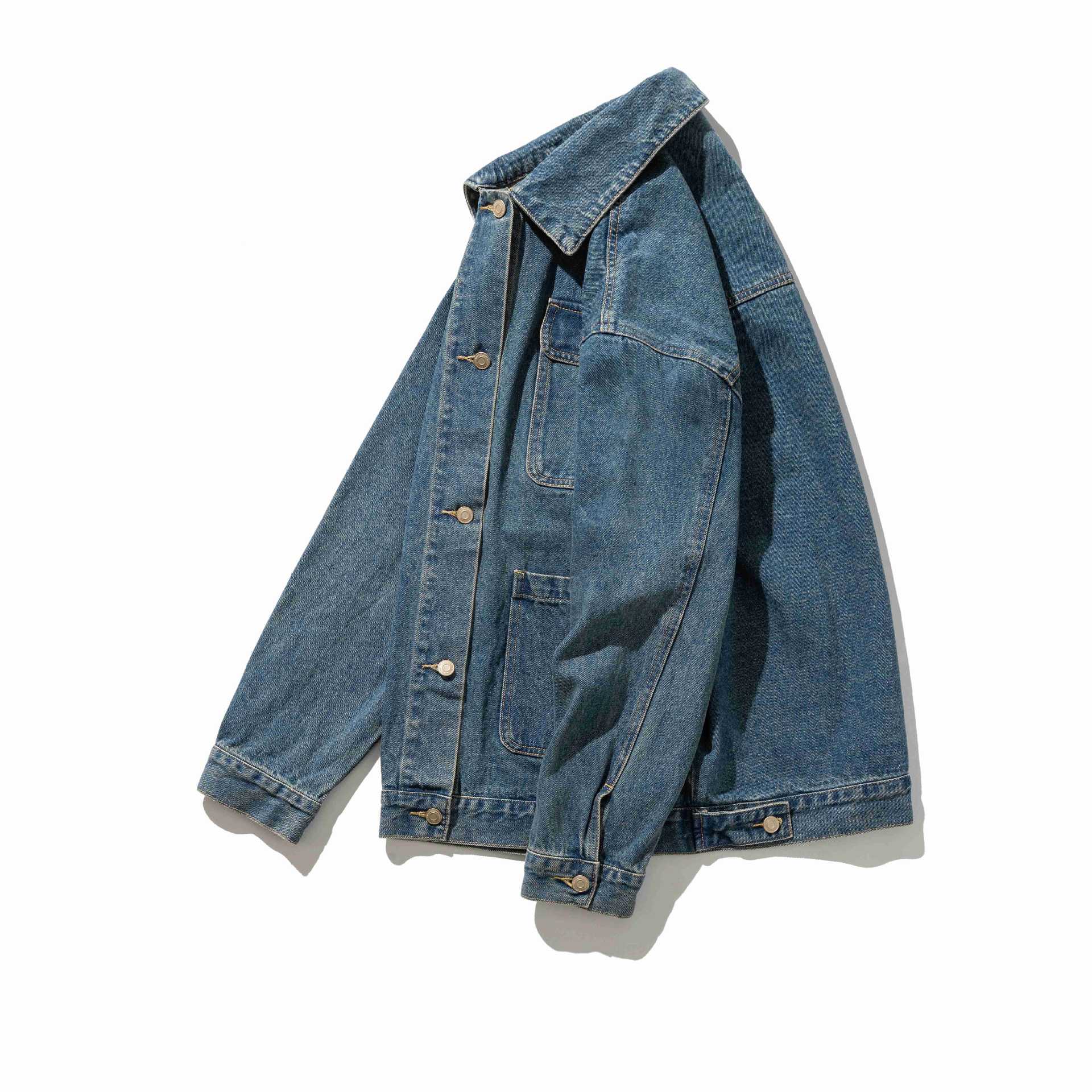 Unisex Robustess Denim Workwear Blouson with Shirt Collar and Large Flap Pockets Chichicherry