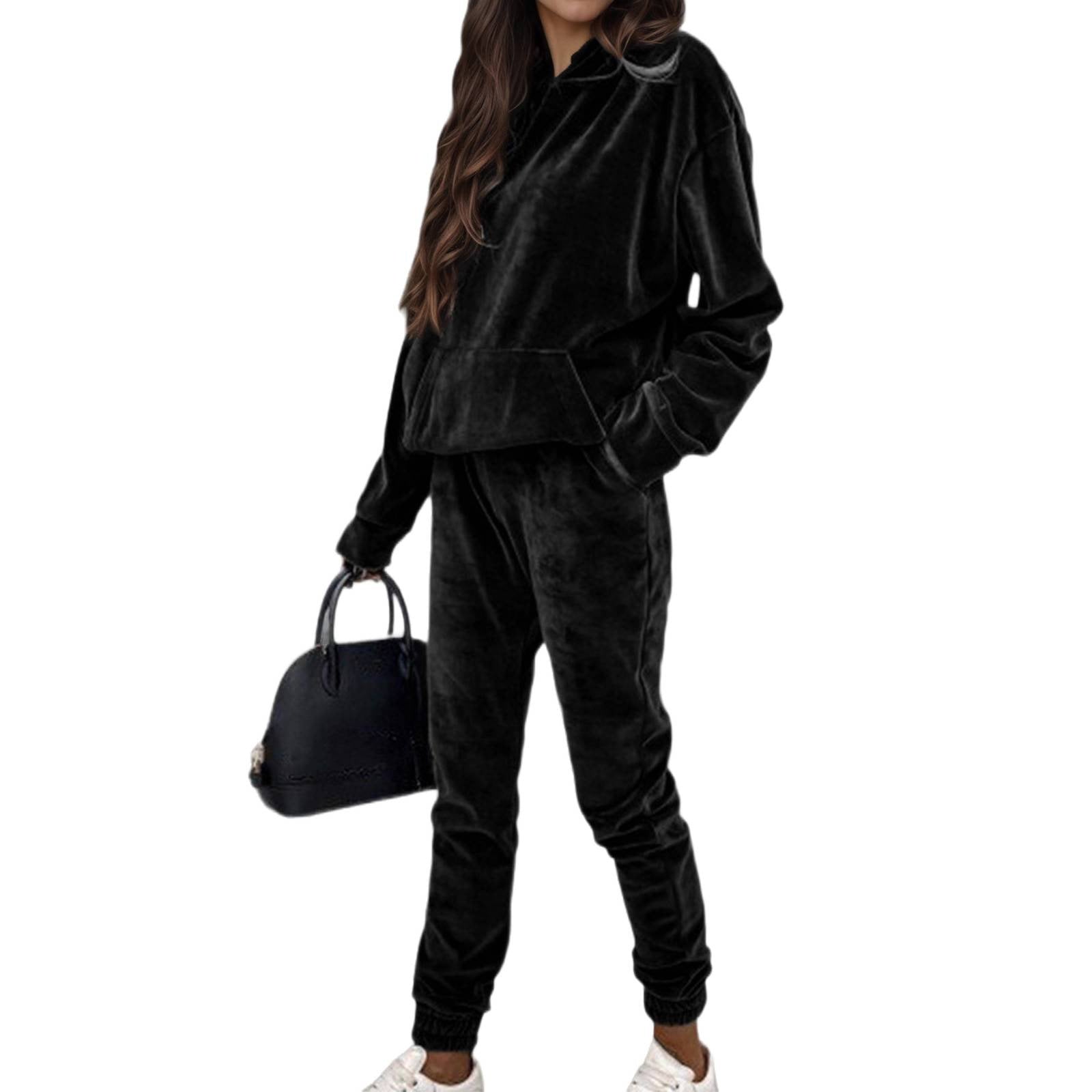 Women's Velvet Hoodie and Jogging Pants Set with Oversized Cut Chichicherry