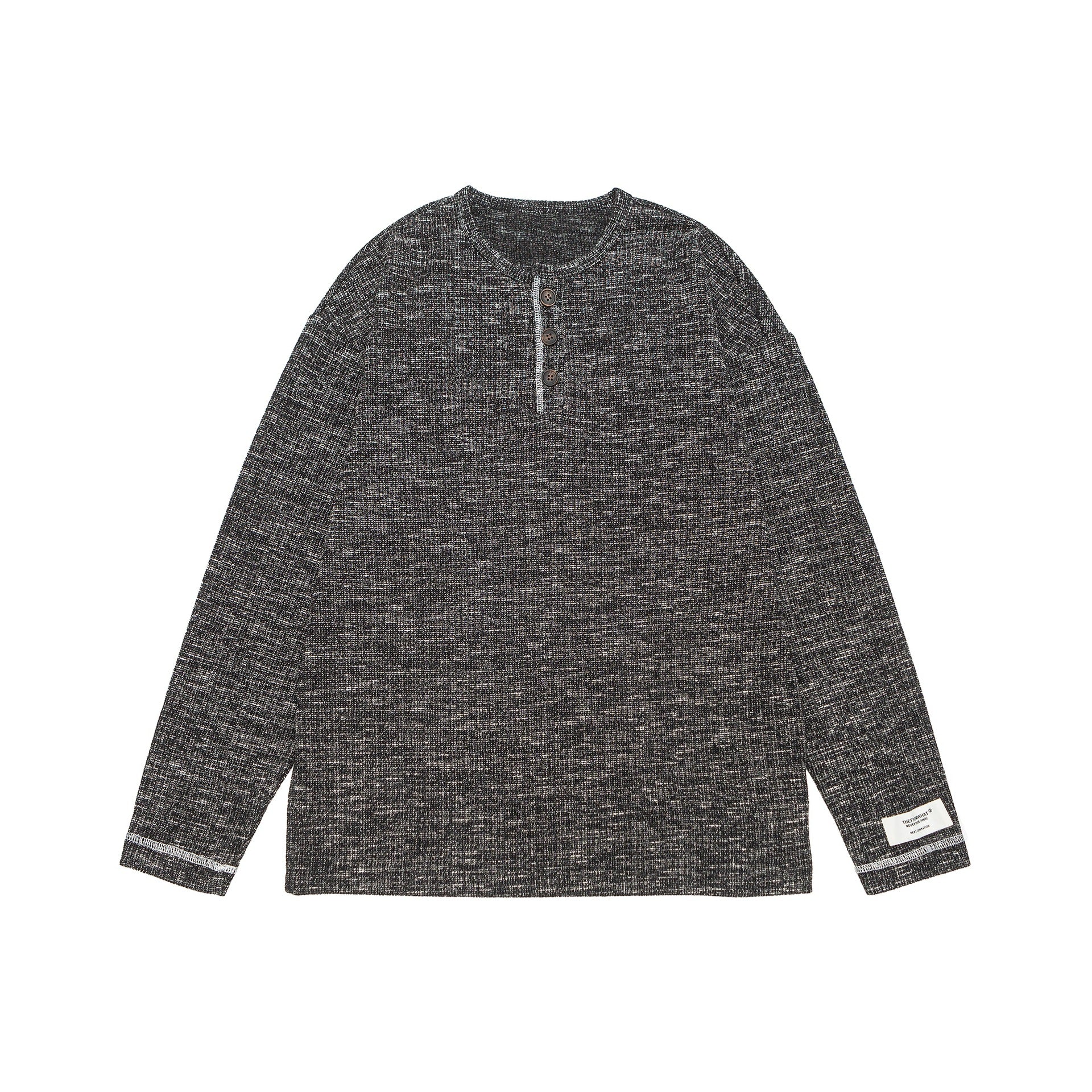 Unisex Ribbed Henley Sweater with Button Placket and Oversized Silhouette Chichicherry