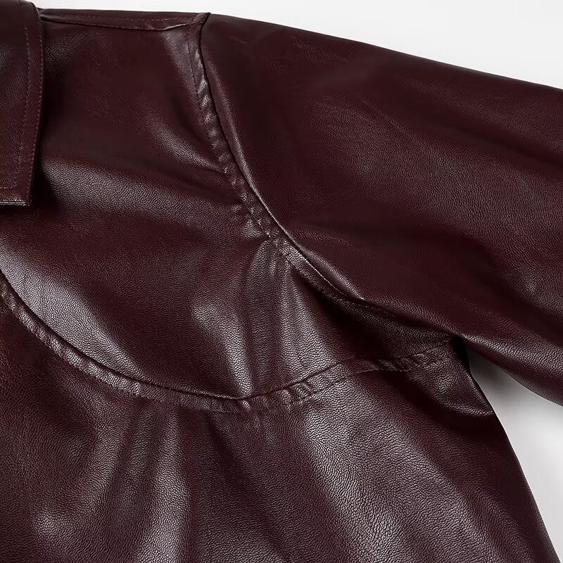 Women's Glossy Faux Leather Blouson Jacket with Zip and Elastic Hem Chichicherry
