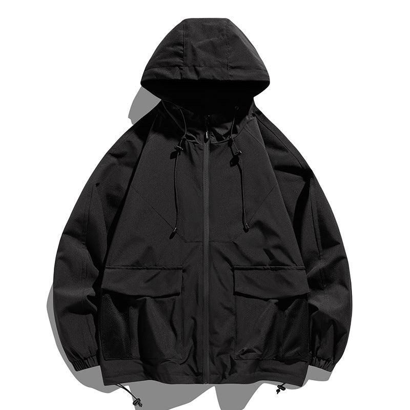 Men's Oversize Hooded Windbreaker with Multi-Pockets, Mesh Inserts and Drawstring Chichicherry