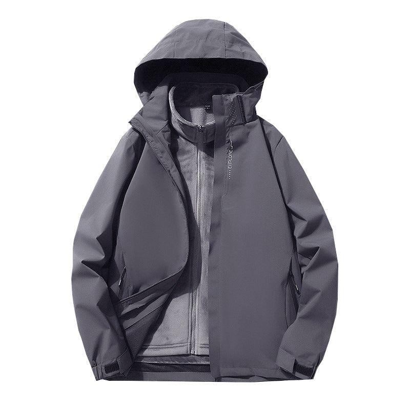 Men's three-layer waterproof outdoor softshell jacket with detachable fleece inner jacket Chichicherry