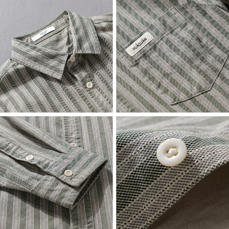 Men's Casual Striped Shirt in Overshirt Style with Kent Collar Chichicherry
