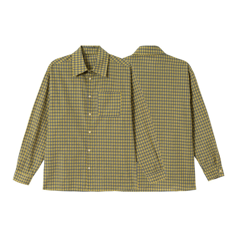 Unisex Oversize Check Shirt with boxy silhouette, straight hem and patch chest pocket Chichicherry