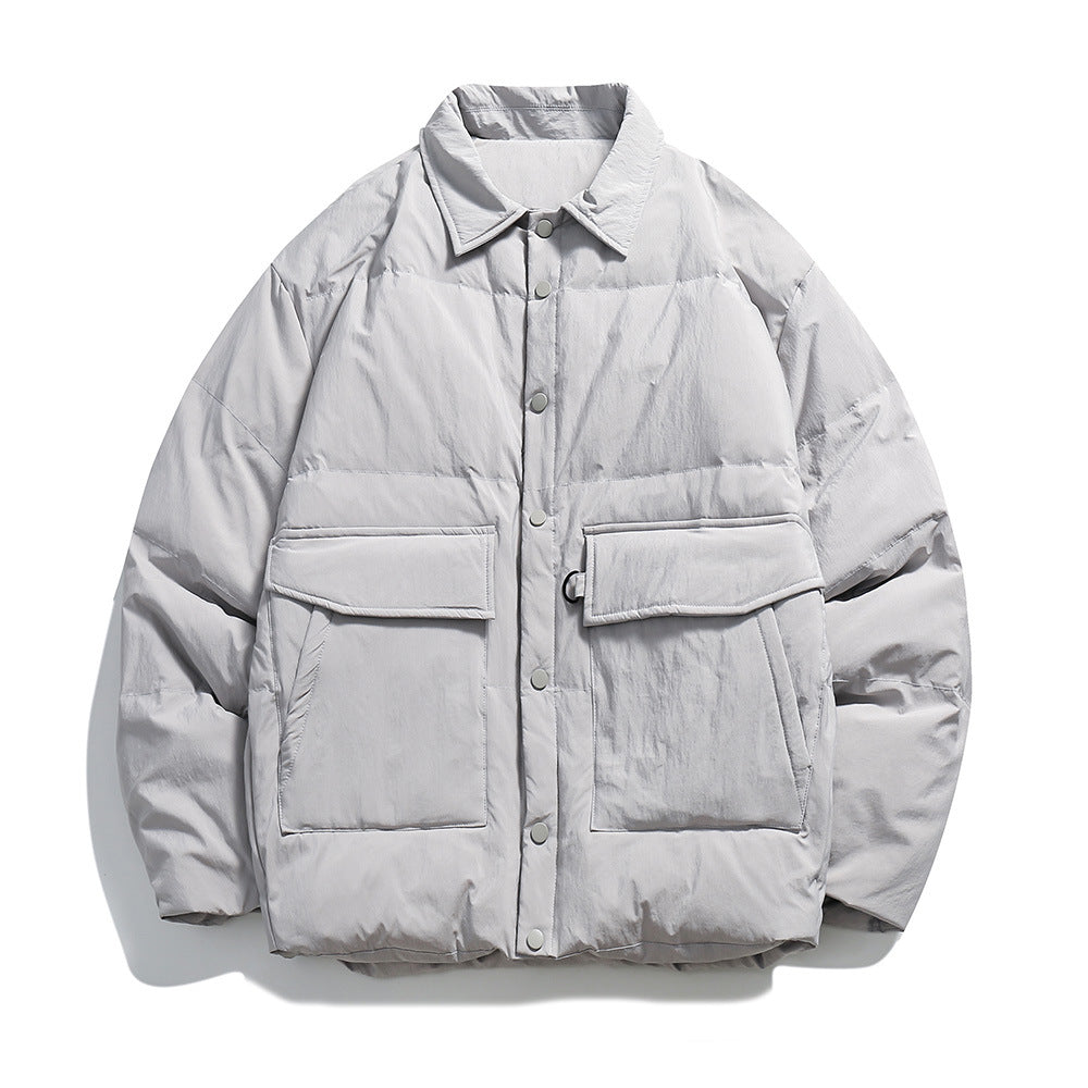 Unisex Boxy padded shirt jacket with large flap pockets and snap button closure Chichicherry