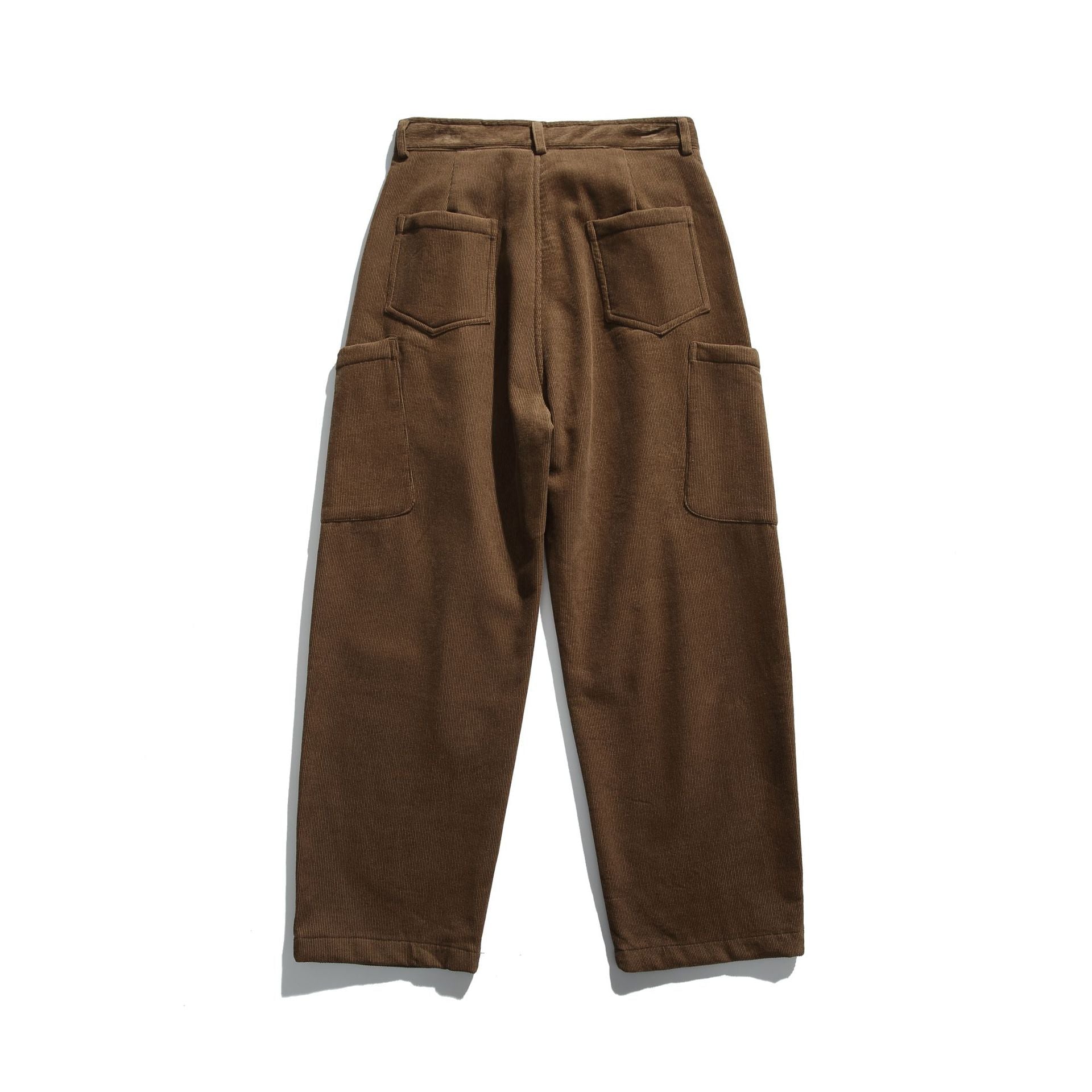 Men's Corduroy Cargo Pants with High Waist, Wide Leg and Flap Pockets Chichicherry