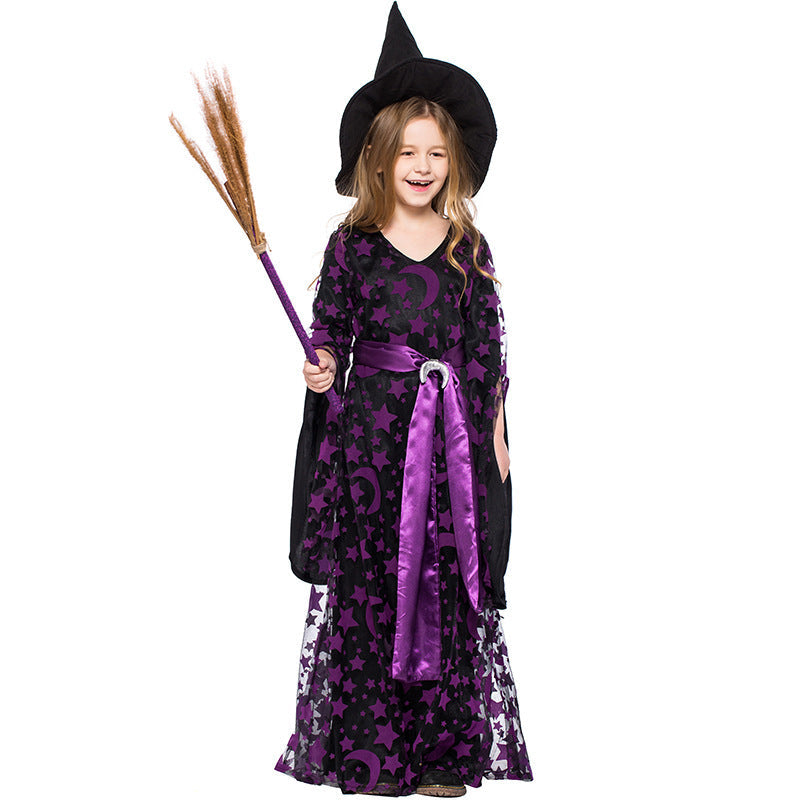 Girls Wizard Costume with Shimmering Cape and Detailed Hat Chichicherry