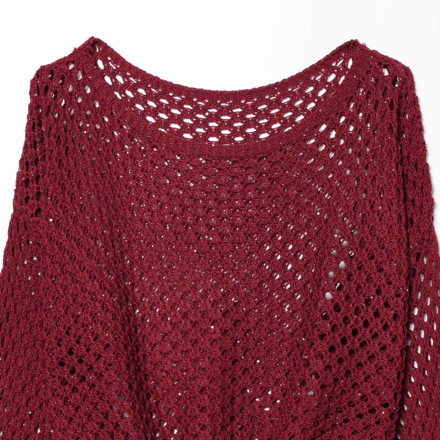 Women's Crocheted Open Knit Cropped Sweater with Balloon Sleeves Chichicherry