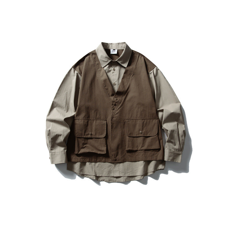 Men's layering shirt with integrated utility vest and patch pockets Chichicherry