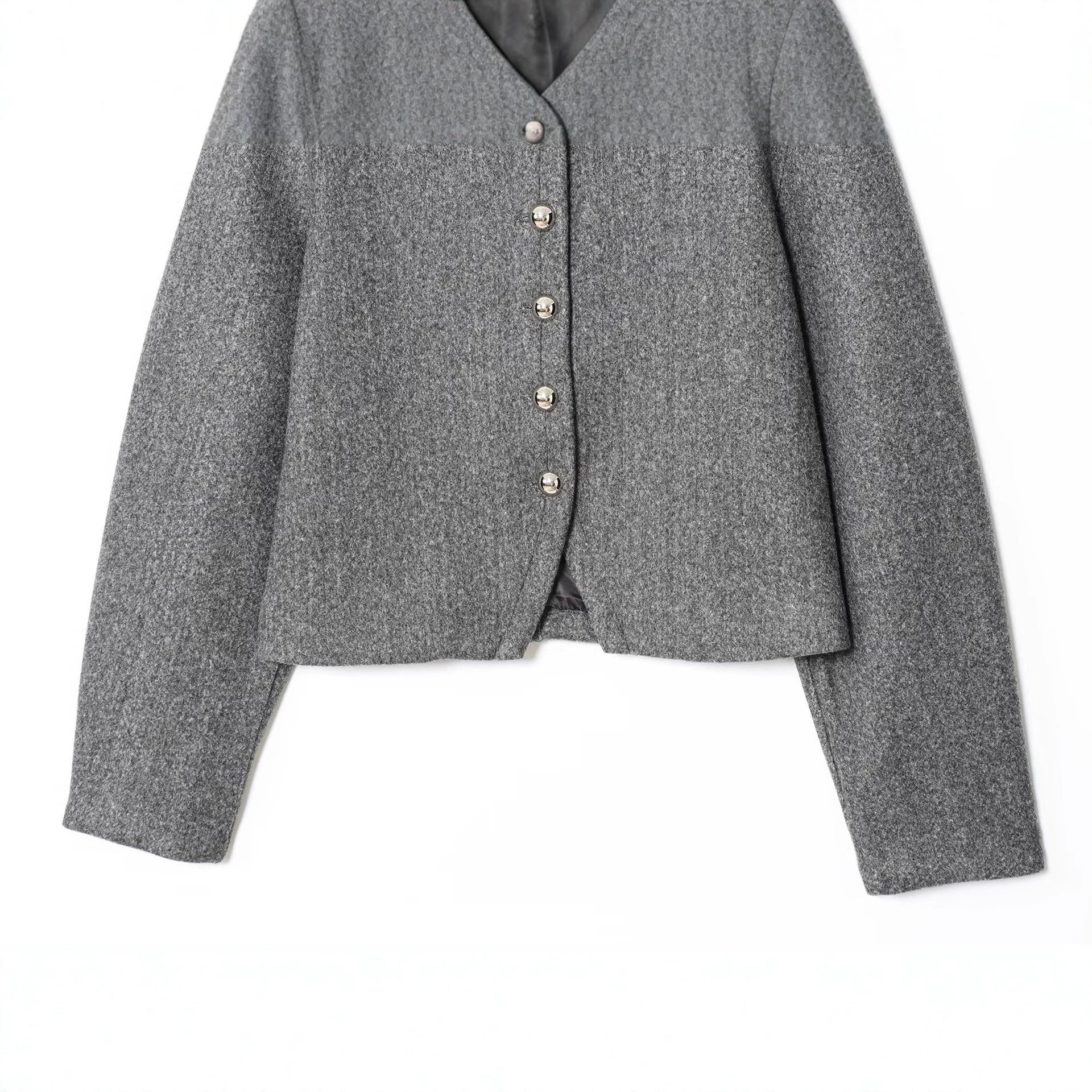 Women’s short jacket made of wool blend with round neck and decorative button placket Chichicherry