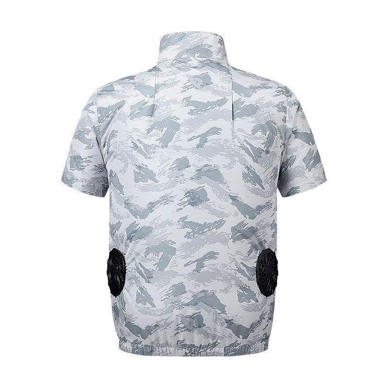 Men's lightweight short-sleeved leisure jacket with stand collar, zipper, and breast pockets Chichicherry
