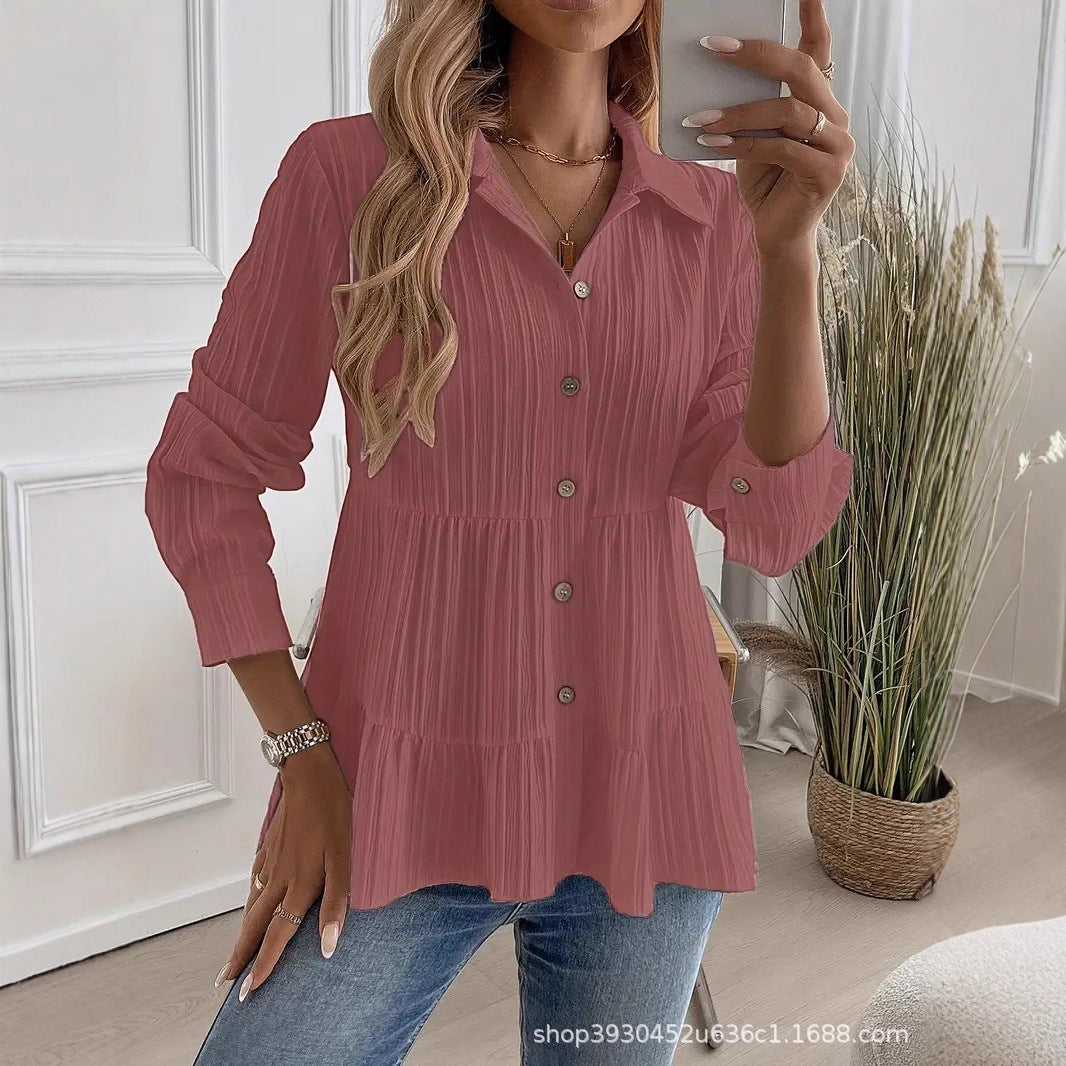 Women's Layered Shirt Blouse Tunic with Collar and Button Placket Chichicherry