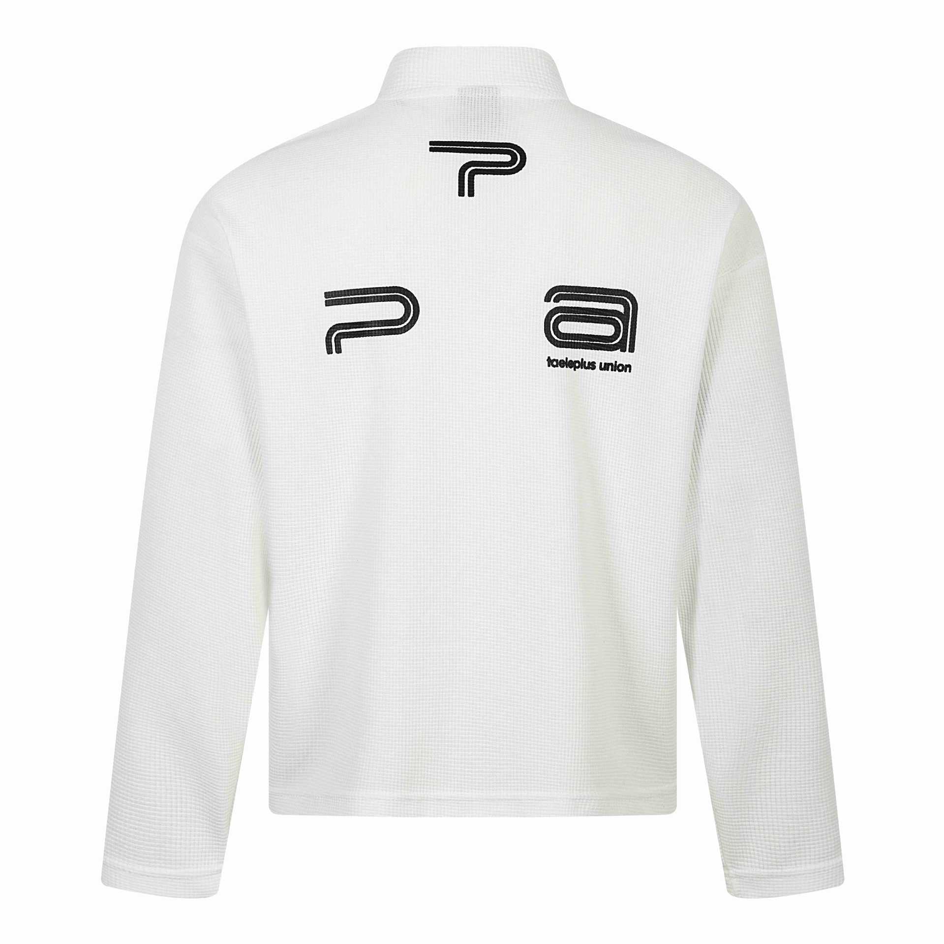 Unisex Thermal Waffle Half-Zip with Stand-Up Collar and Allover Logo Print Chichicherry