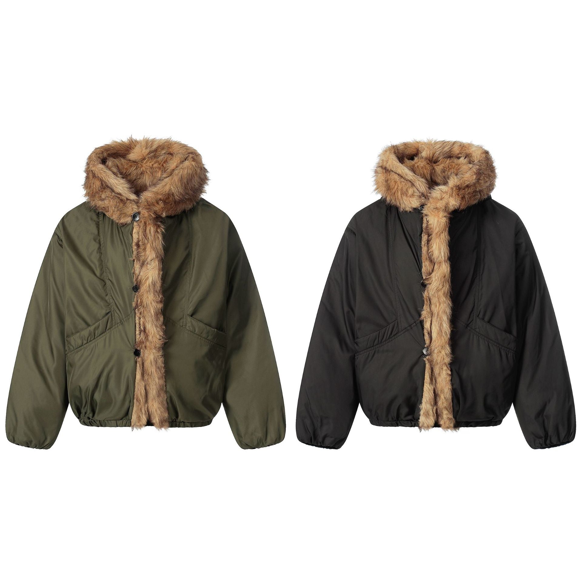 Ladies short jacket with faux fur trimmed hood and braided fur trim Chichicherry