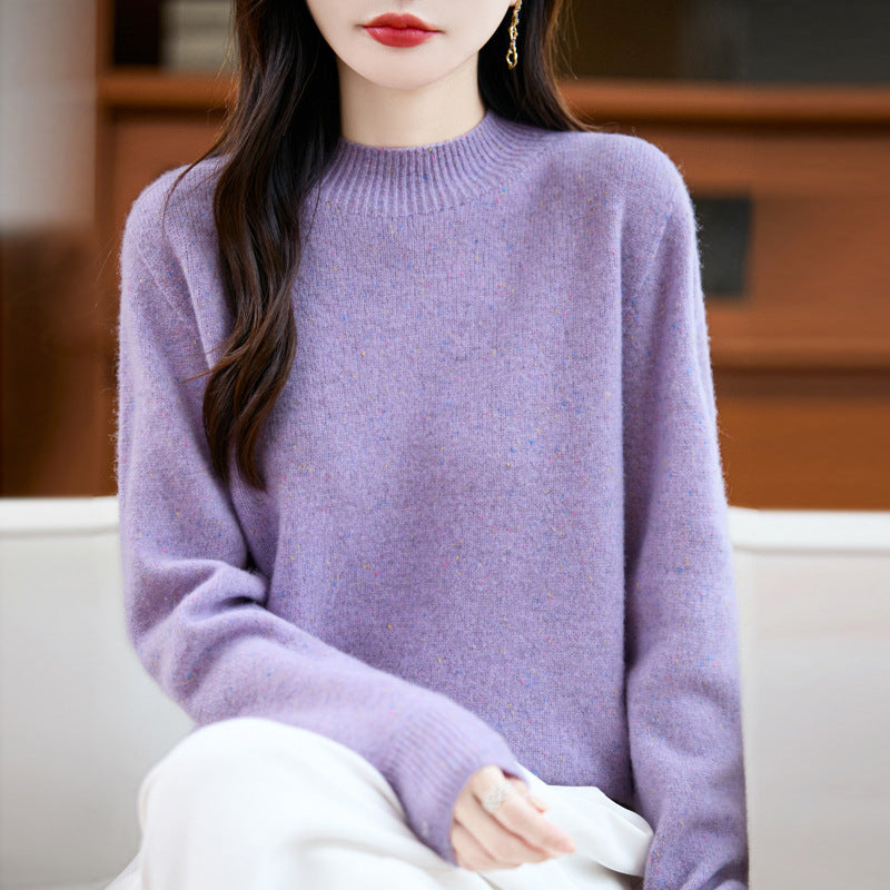 Women’s mélange fine knit pullover with short stand-up collar and loose silhouette Chichicherry