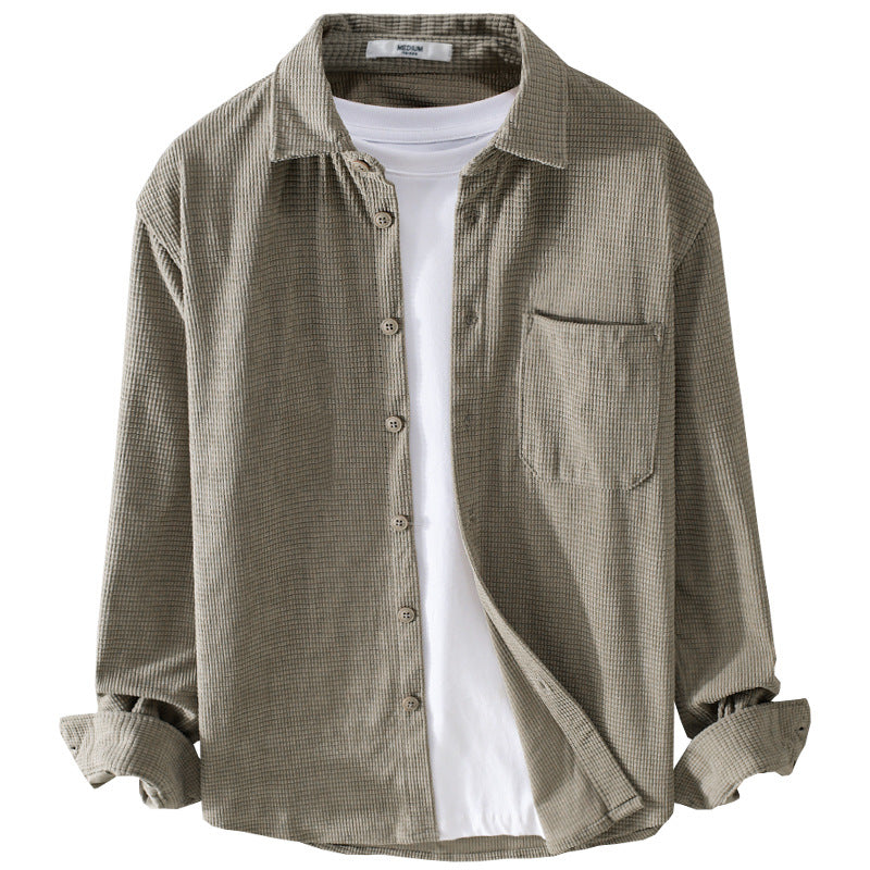 Men's waffle structure shirt jacket made of breathable cotton blend with patch chest pocket Chichicherry