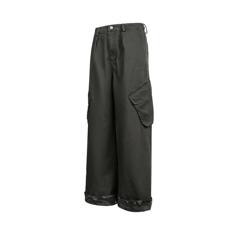 Women's cargo pants in wide leg cut with patch flap pockets and rolled hem Chichicherry