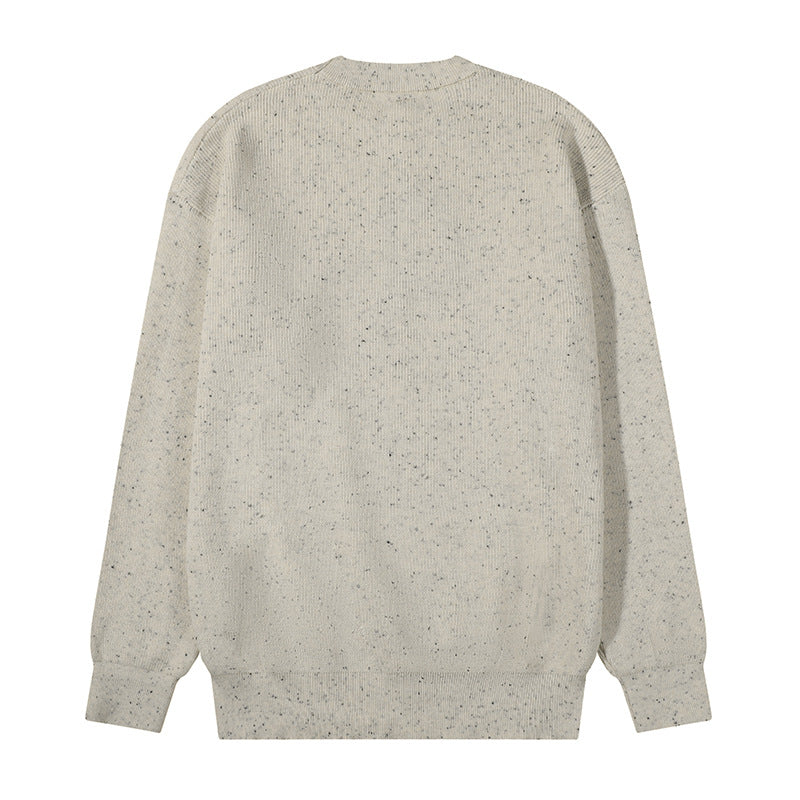Unisex Großer Rundhals‑Strickpullover aus Mélange‑Garn mit abgesenkter Schulter Chichicherry