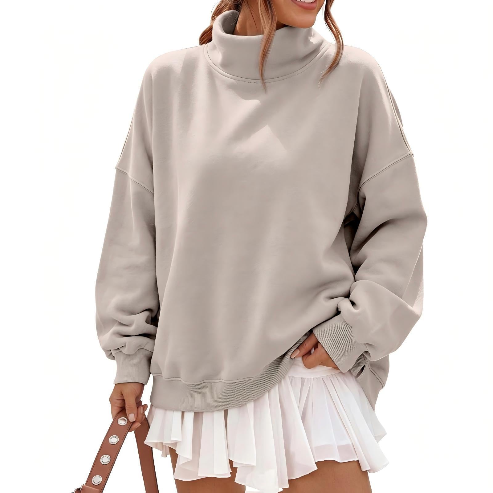 Women's Oversize Sweatshirt with Roll Neck and Dropped Shoulders Chichicherry