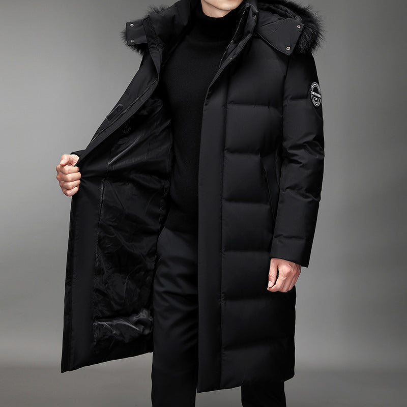 Men's Long Cut Slim-Fit Quilted Parka with Removable Hood and Thermal Lining Chichicherry