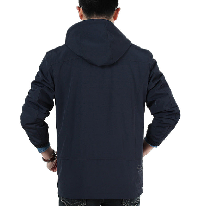 Men's Lightweight Utility Field Jacket with Hood, Zipper, and Multifunction Pockets Chichicherry