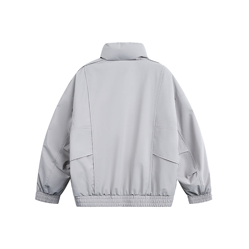 Men's Lightweight Windproof Urban-Utility Bomber Jacket with Stand Collar and Elastic Hem Chichicherry