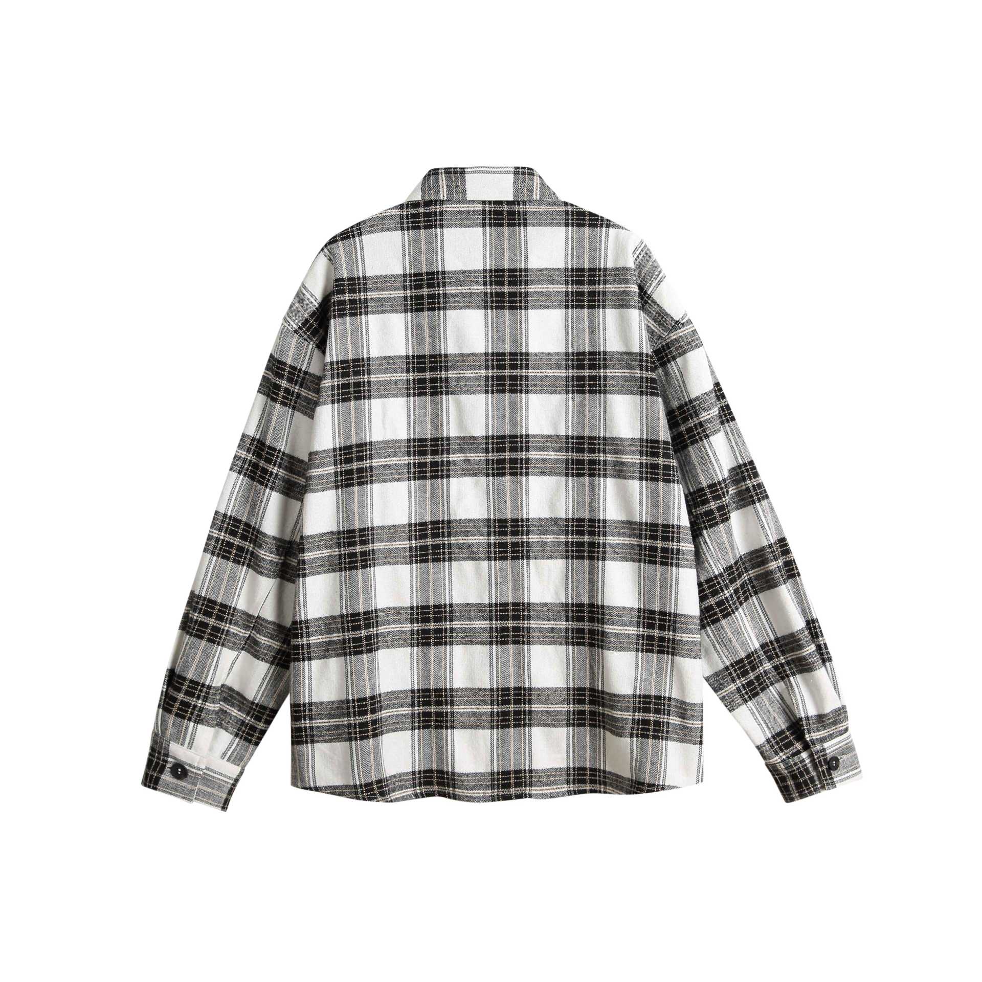 Unisex Oversized Shirt Jacket in Check Mix with Vertical Argyle Embroidery Chichicherry