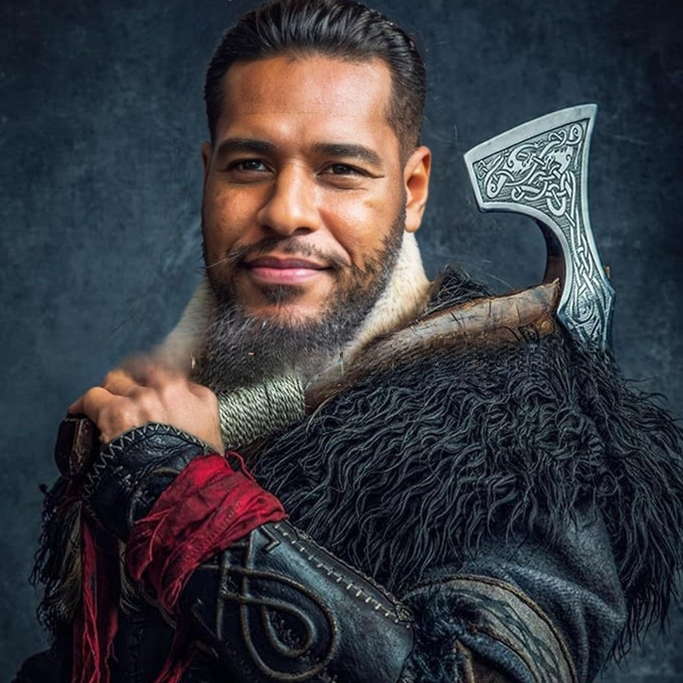 Men's historically inspired faux fur shoulder cape with leather straps Chichicherry