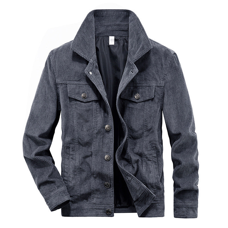 Men's cord jacket in trucker style with fine cord structure and snap button closure Chichicherry