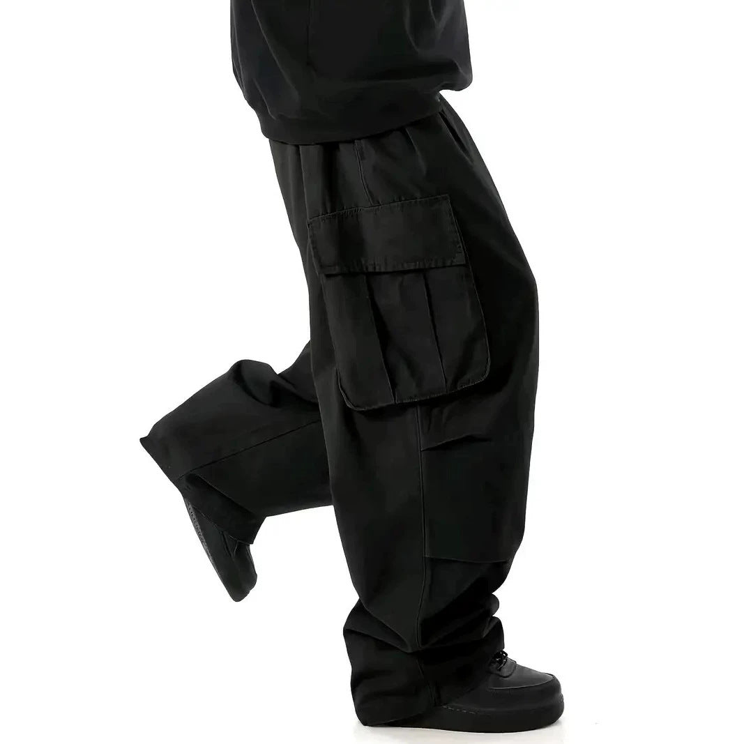 Men's Wide Baggy Utility Cargo Pants with Multi-Pockets and Low Crotch Chichicherry