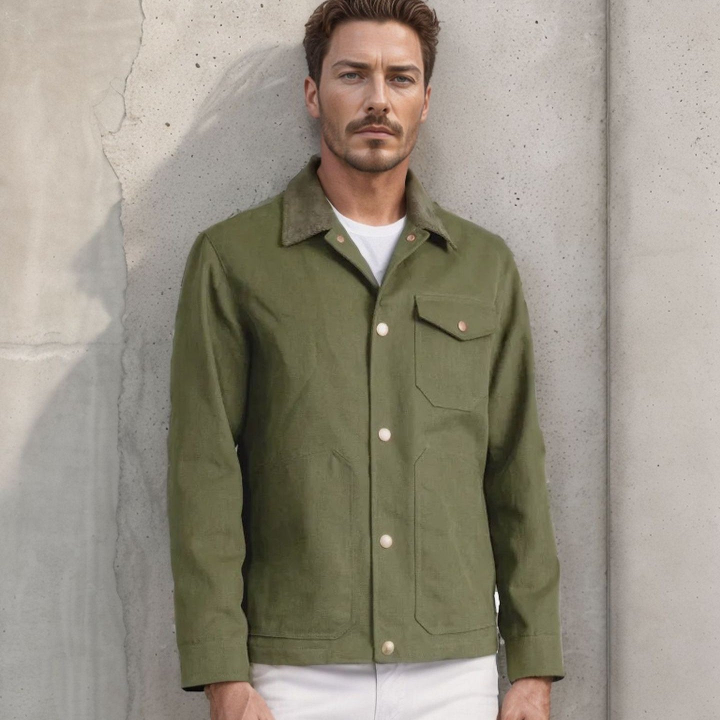 Herren robuste Canvas-Chorejacke mit Cordkragen und aufgesetzten Pattentaschen Chichicherry