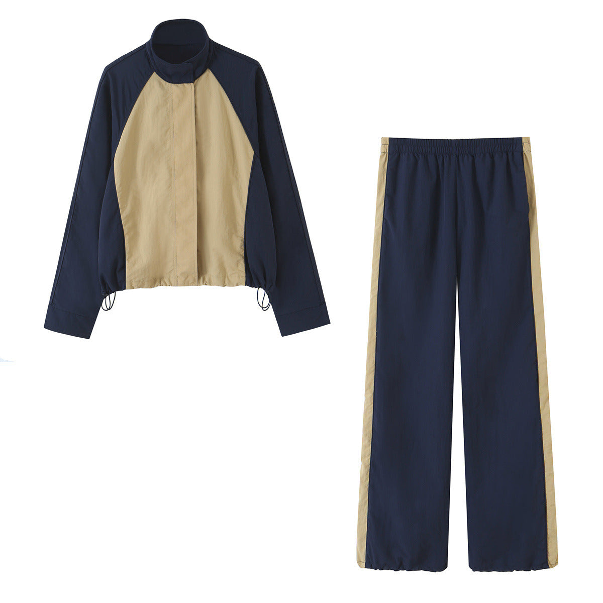 Women's Light Cropped Transition Jacket with Funnel Neck, Contrast Inserts and Drawstring Chichicherry